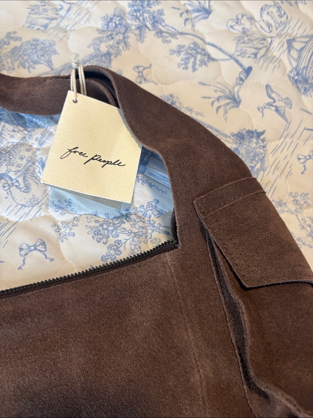 We The Free Dark Brown Suede Shoulder Bag with Wide Strap - Picture 2 of 2